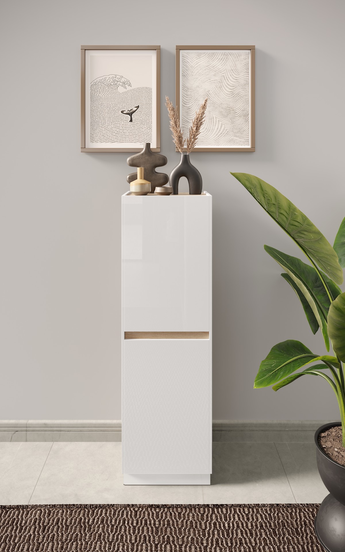 Kõrge kummut Fantasy, Cadizi tamm/valge kõrgläige / AM-209010-10K