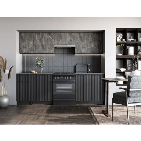 Köögikomplekt Tamara, hall marmor / HL-V-UA-TAMARA_240-POPIEL/CZARNY
