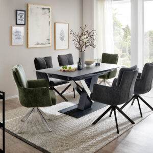 Massaro Platte hellgrau-mit Malia 4x Gestell schwarz AN 2x Gestell Edelstahl OL-MIL-320_23_grob