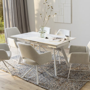 Parenzo Platte weiß marmoriert-mit Beverly 4x Schale A creme Gestell 4 Fuß 2x Schale B creme Gestell Kufe-MIL-12481_24_grob