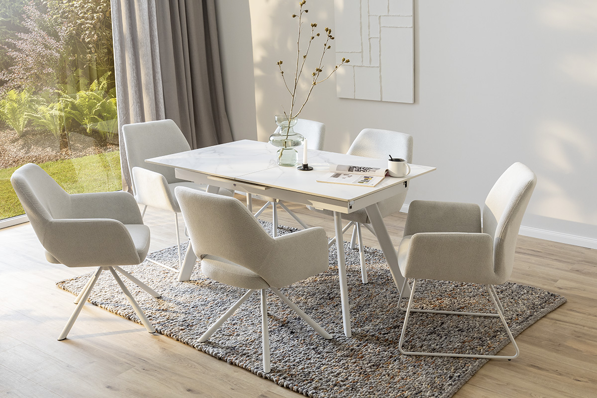 Parenzo Platte weiß marmoriert-mit Beverly 4x Schale A creme Gestell 4 Fuß 2x Schale B creme Gestell Kufe-MIL-12481_24_grob