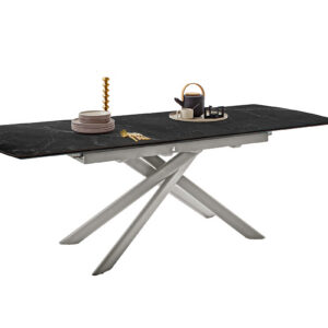 Vanino-Platte schwarz marmoriert Gestell Edelstahl ausgezogen mit Deko-FUNK-400_25_grob