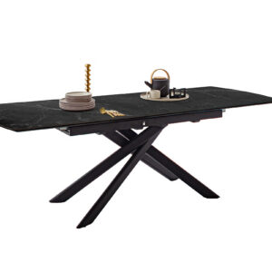 Vanino-Platte schwarz marmoriert Gestell schwarz ausgezogen mit Deko-FUNK-386_25_grob