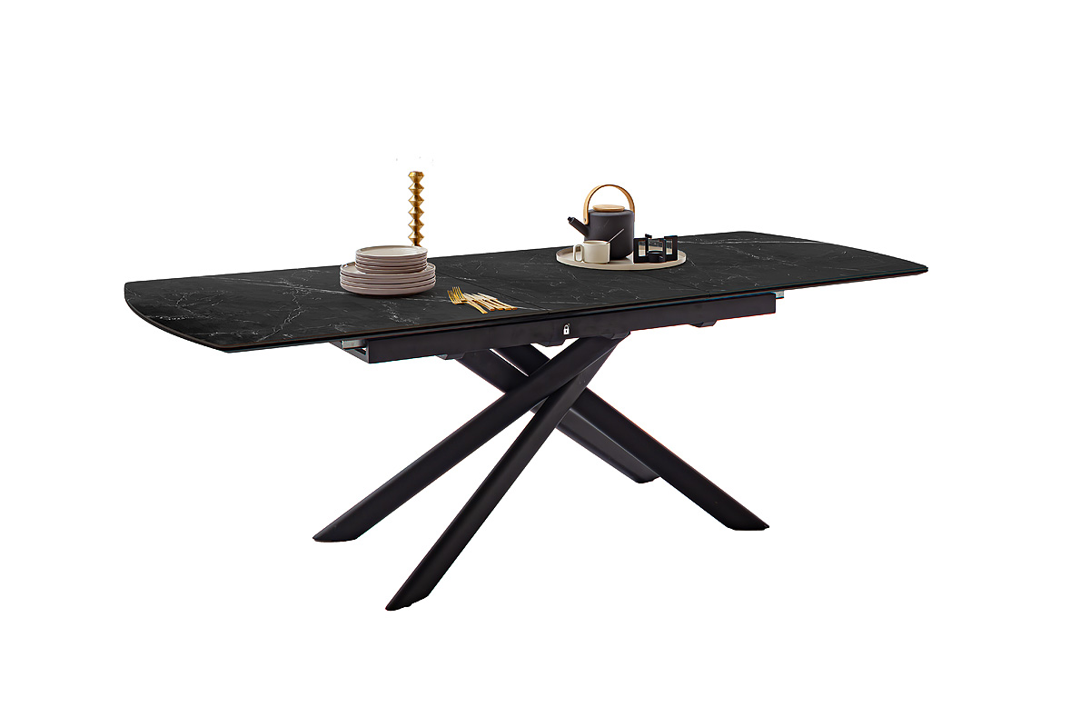 Vanino-Platte schwarz marmoriert Gestell schwarz ausgezogen mit Deko-FUNK-386_25_grob