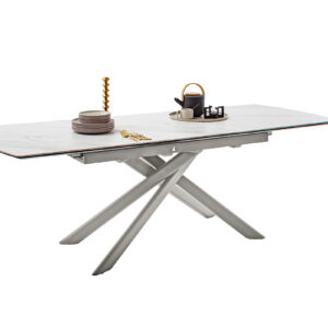 Vanino-Platte weiß marmoriert Gestell Edelstahl ausgezogen mit Deko-FUNK-375_25_grob