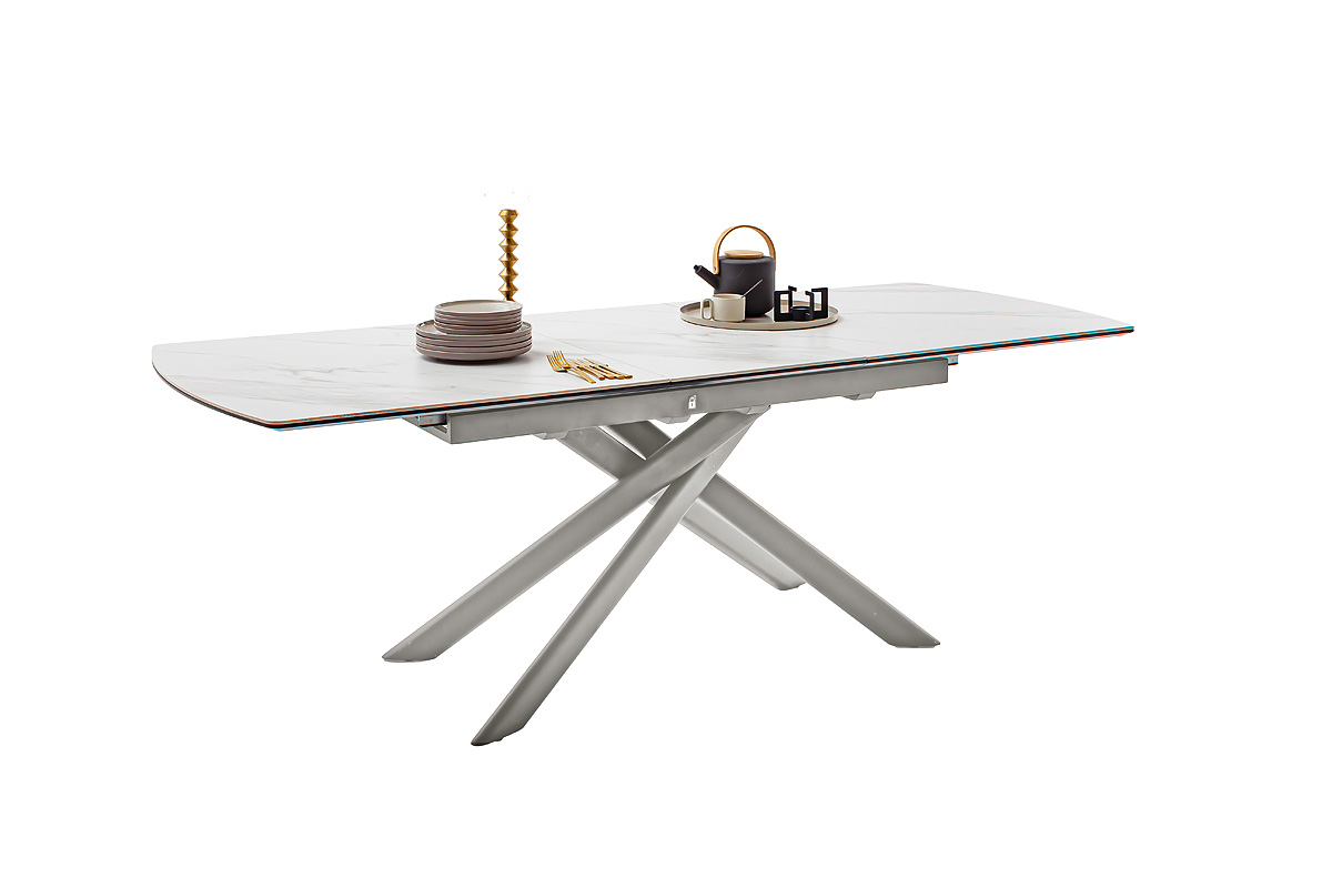 Vanino-Platte weiß marmoriert Gestell Edelstahl ausgezogen mit Deko-FUNK-375_25_grob