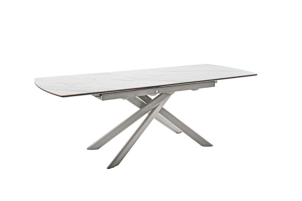 Vanino-Platte weiß marmoriert Gestell Edelstahl auszgezogen ohne Deko-FUNK-374_25_grob