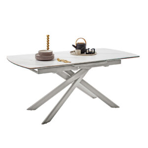 Vanino-Platte weiß marmoriert Gestell Edelstahl mit Deko-EB-373_25_grob