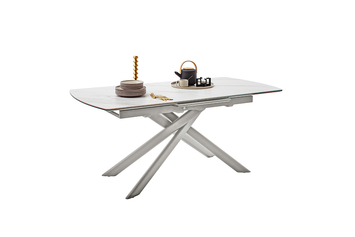 Vanino-Platte weiß marmoriert Gestell Edelstahl mit Deko-EB-373_25_grob