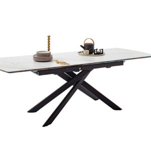 Vanino-Platte weiß marmoriert Gestell schwarz ausgezogen mit Deko-FUNK-362_25_grob