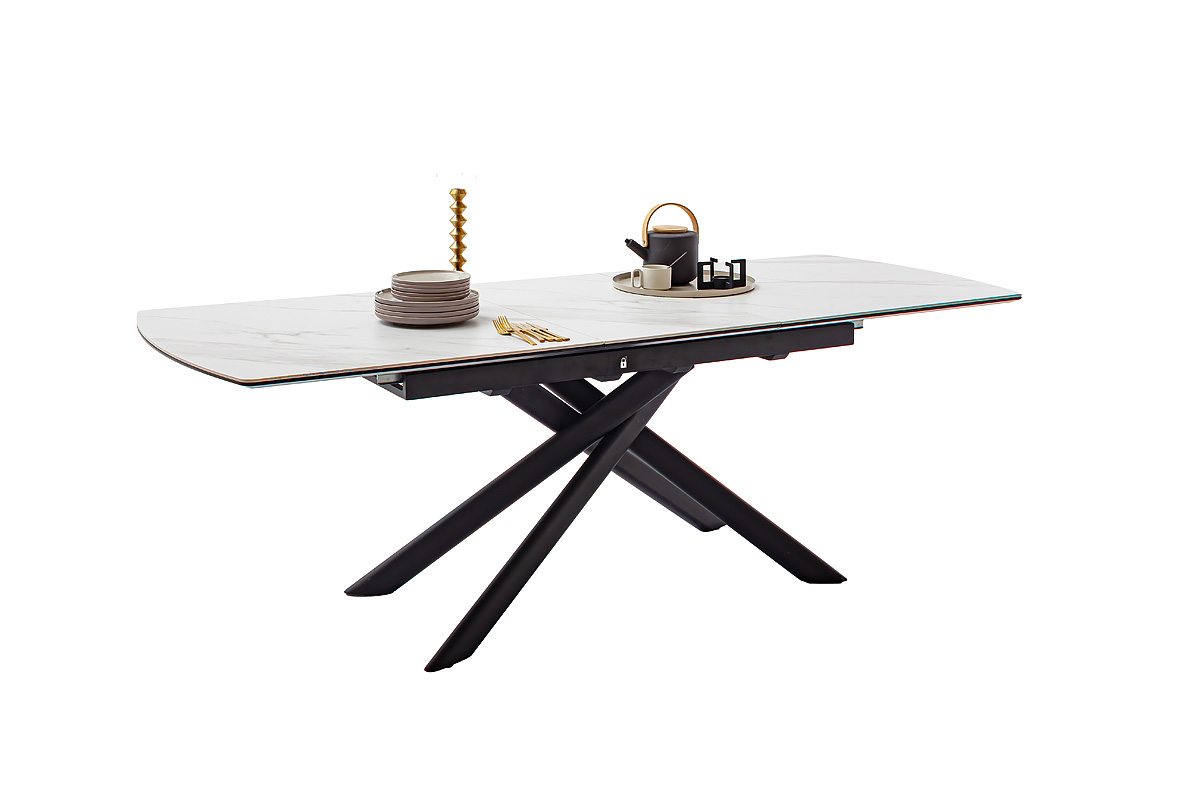 Vanino-Platte weiß marmoriert Gestell schwarz ausgezogen mit Deko-FUNK-362_25_grob