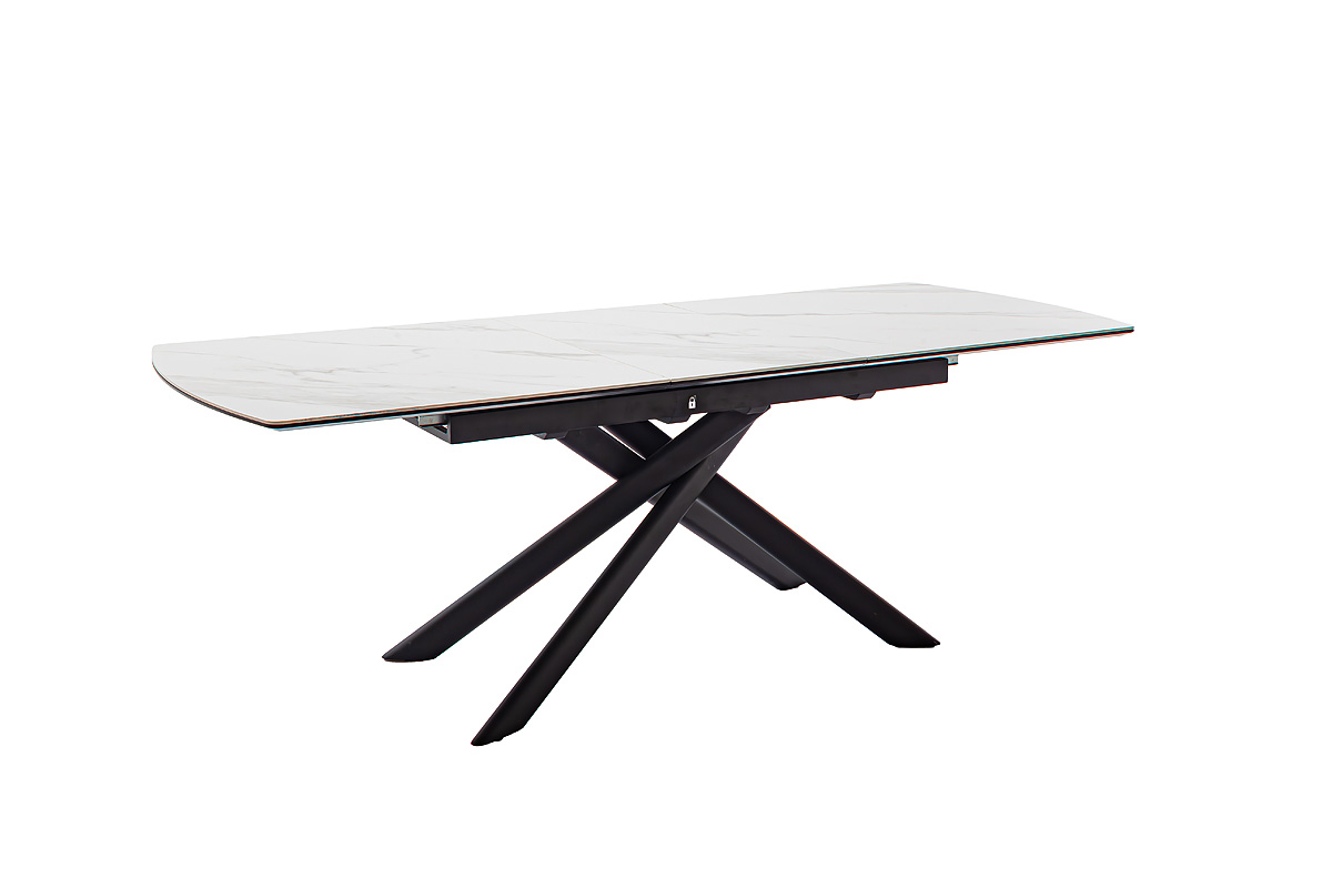 Vanino-Platte weiß marmoriert Gestell schwarz ausgezogen ohne Deko-FUNK-361_25_grob