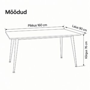 Söögilaud Lauri V mõõdud 160 x 90 x 76 cm