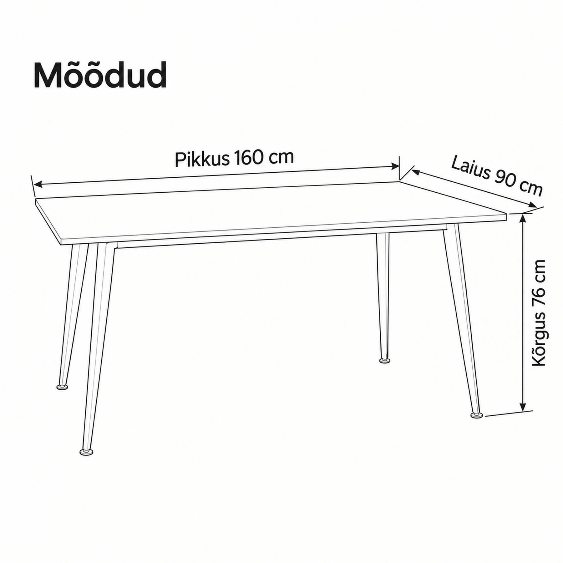 Söögilaud Lauri V mõõdud 160 x 90 x 76 cm