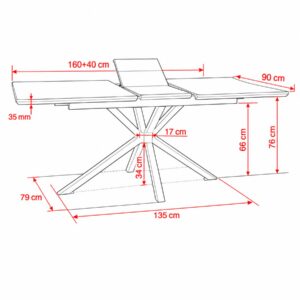 Pikendatava söögilaua Madis mõõdud 160 kuni 200 × 90 cm