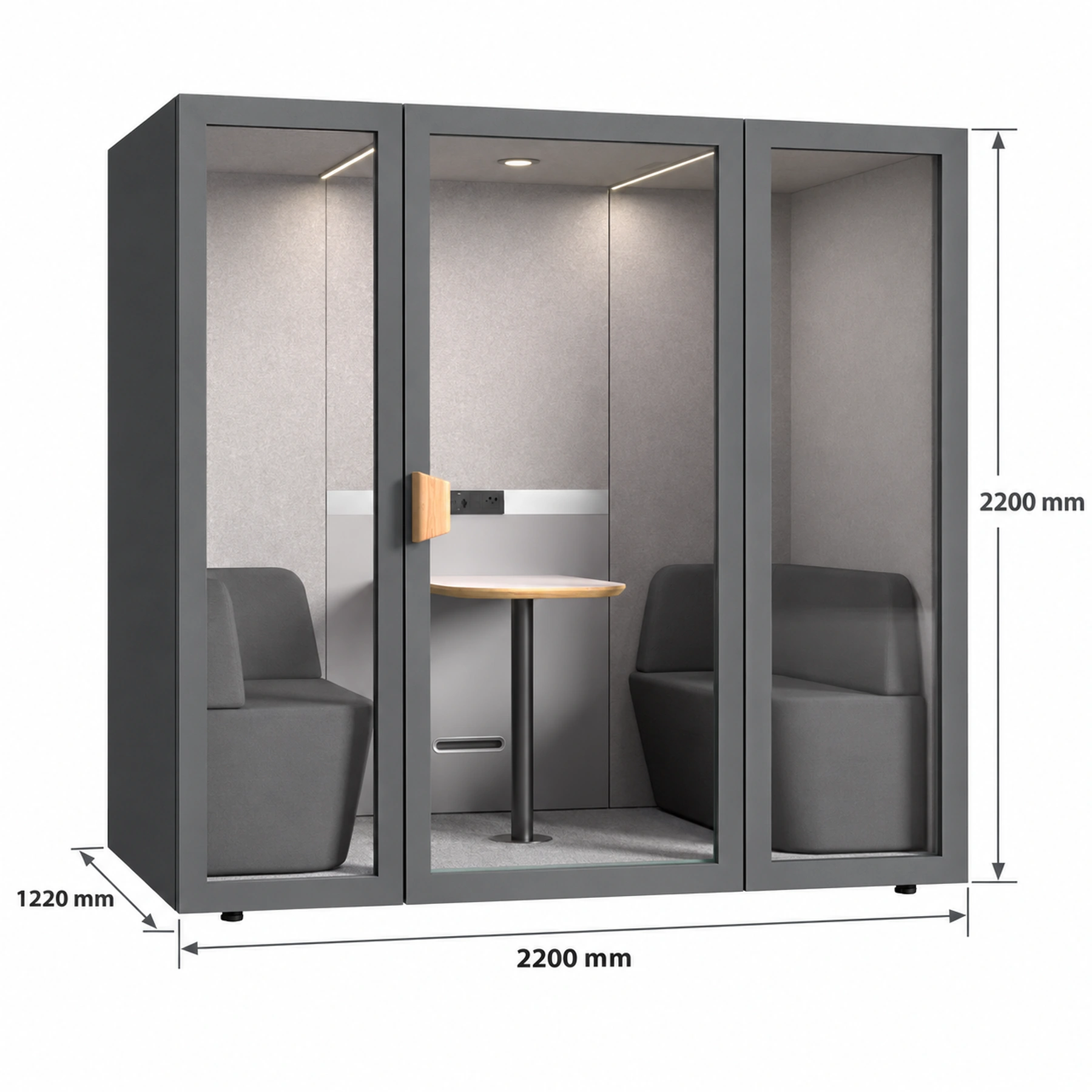 Akustiline koosolekukabiin Elvora Tumehall mõõtudega 2200 × 2200 × 1220 mm