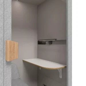 Akustilise töökabiini Lunera Helehall töölaud ja juhtpaneel