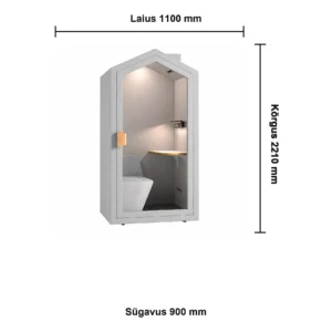 Akustiline töökabiin Lunera Helehall mõõtudega 2210 × 1100 × 900 mm