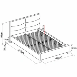Polsterdatud voodi Lumeria Beež 160 × 200 cm variatsiooni mõõdujoonis