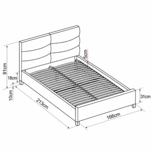 Polsterdatud voodi Lumeria Tumehall 160 × 200 cm variatsiooni mõõdujoonis