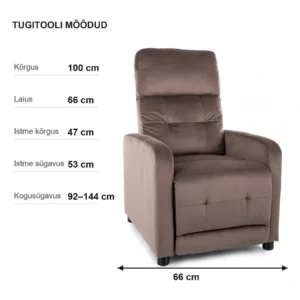Sametist lamamistugitool Tavero Cappuccino – mõõtude joonis 4